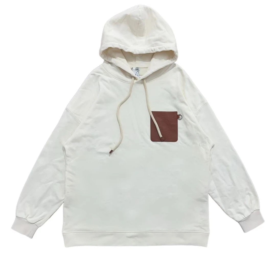 99新 LOEWE/罗意威 白色胸前皮牌logo连帽卫衣XL码