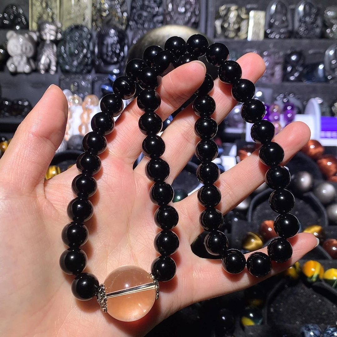 。***？黑曜岩银S925镶嵌手链