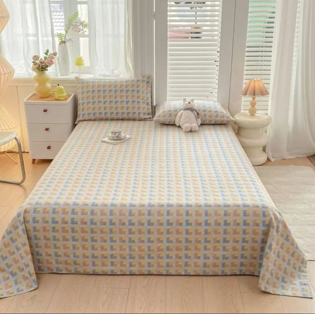 【专柜正品】加厚四季防滑老粗布床单三件套透气凉席印花条纹