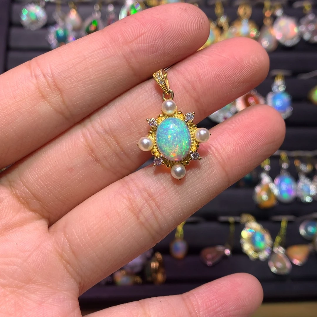 银S925镀金镶嵌欧泊吊坠