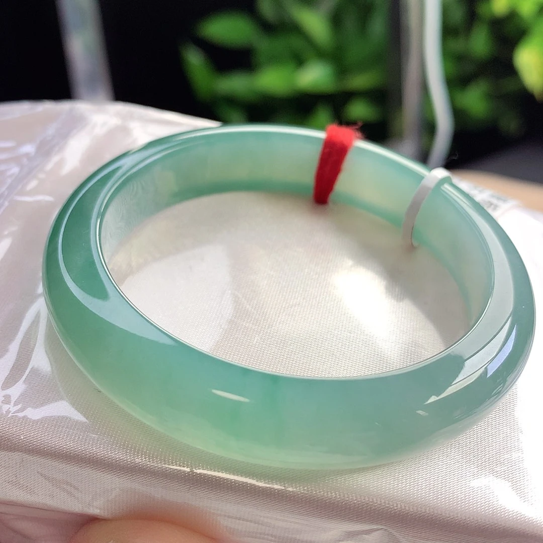 未镶嵌手镯翡翠53-54圈口满色冰湖绿冰透冒油绝美6号