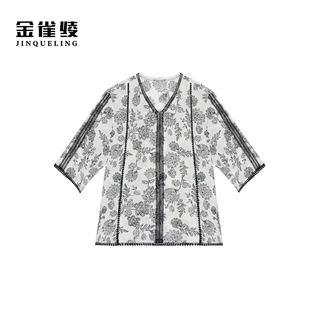 金雀绫【人间四月】设计师款刺绣重工艺大码女装衬衫SZA1S169