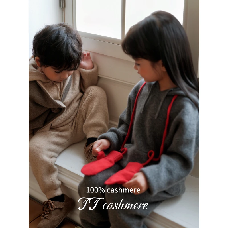TT cashmere亲子装山羊绒加厚保暖连帽衫春秋款男女宝宝柔软显瘦
