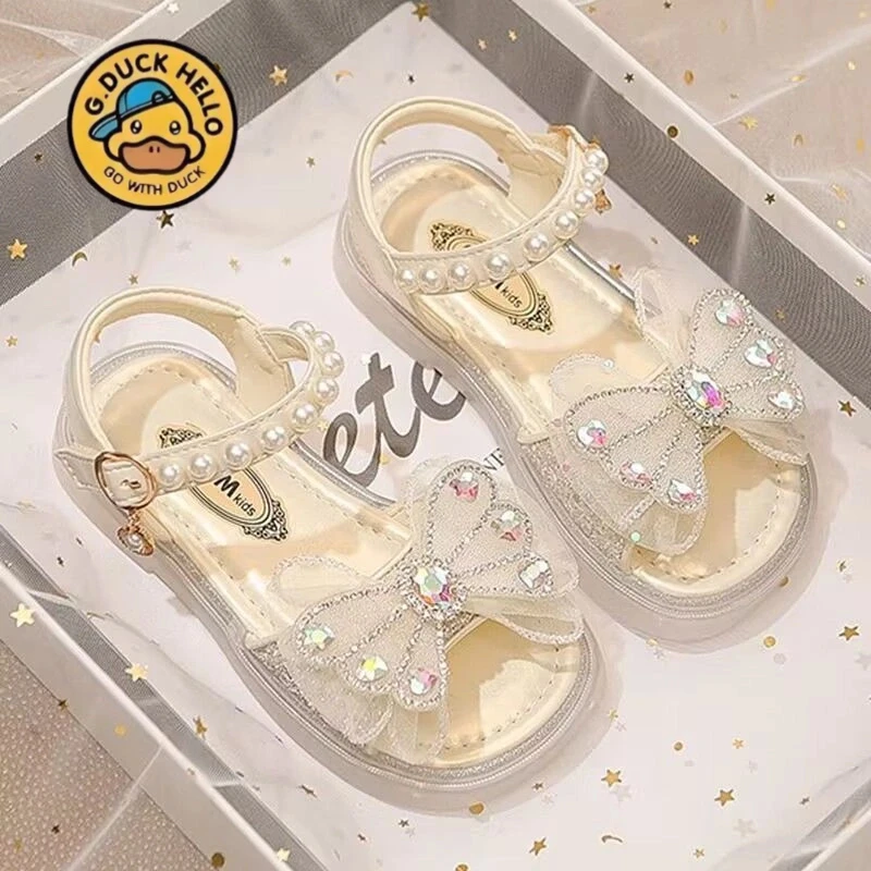 小黄鸭女童凉鞋2025年夏季新款儿童鞋宝宝公主鞋软底水晶鞋中大童