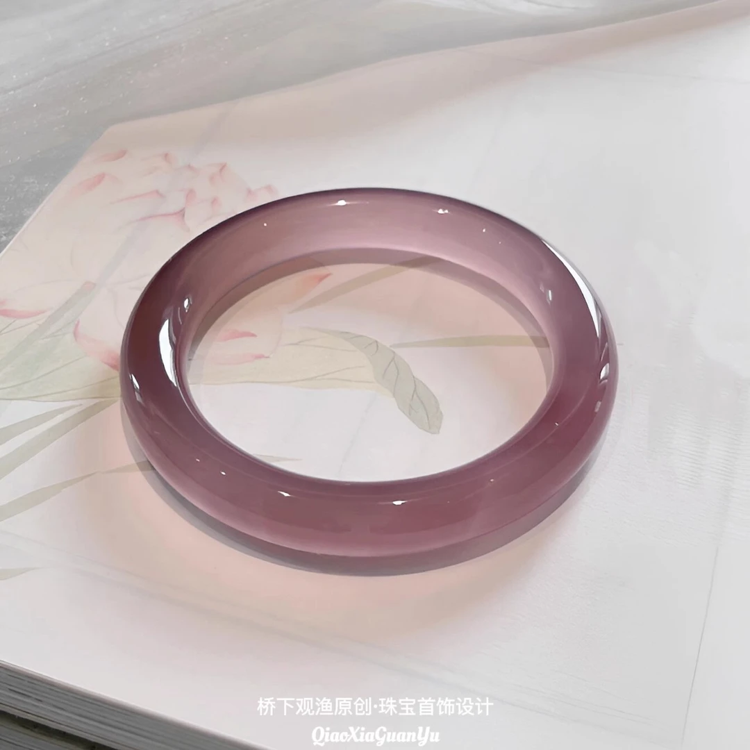 天然玛瑙手镯女款紫罗兰冰种玉镯子色高冰透玉髓正品多样性发一