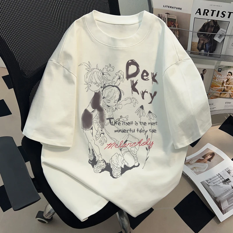 jtrt原创国潮甜美趣味字母动漫印花短袖T恤男女oversize痞帅半袖