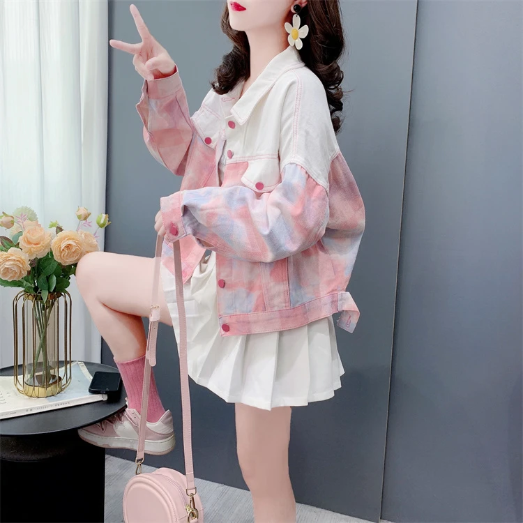 设计感扎染晚霞牛仔外套女秋季2025年新款宽松洋气短款小个子上衣