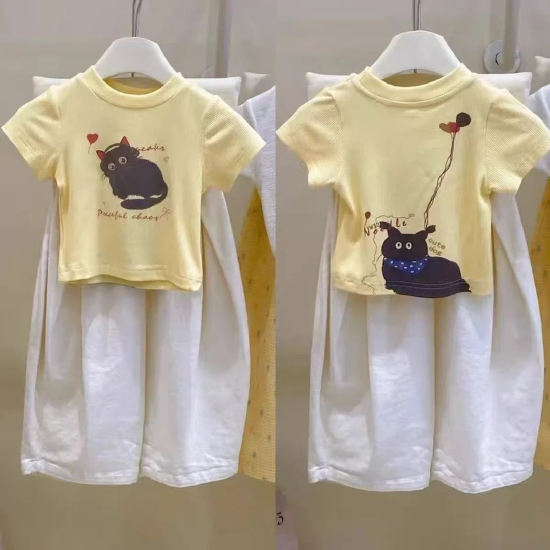 52338女童夏季套装2025新款儿童短袖T恤时尚洋气时髦宝宝两件套