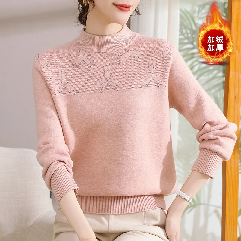 中年妈妈秋冬新款半高领毛衣女宽松内搭上衣洋气针织打底衫0371