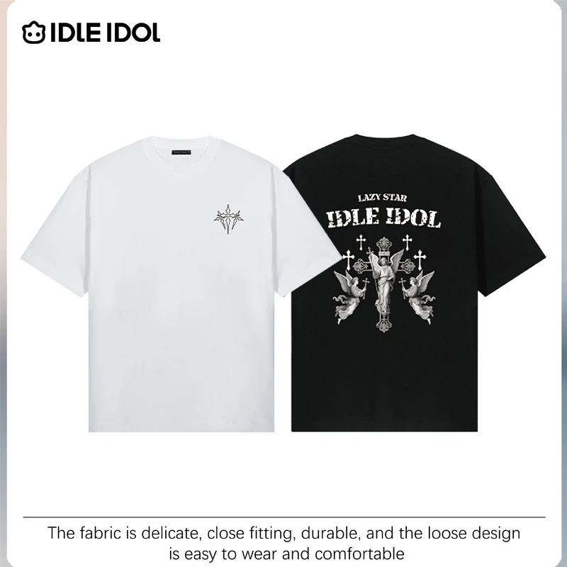 IDLE IDOL夏季新款潮流时尚轻奢圆领宽松半袖百搭情侣款休闲短袖