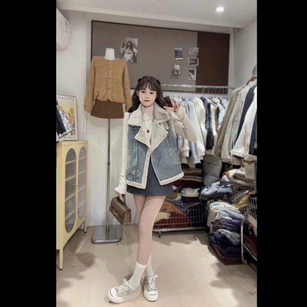 拾一·海王牛仔 加绒加厚机车马甲