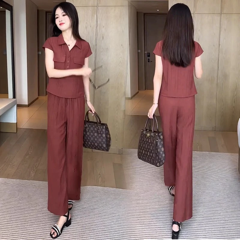 夏季新款洋气气质时尚套装女小个子一整套上衣阔腿裤显瘦两件套潮
