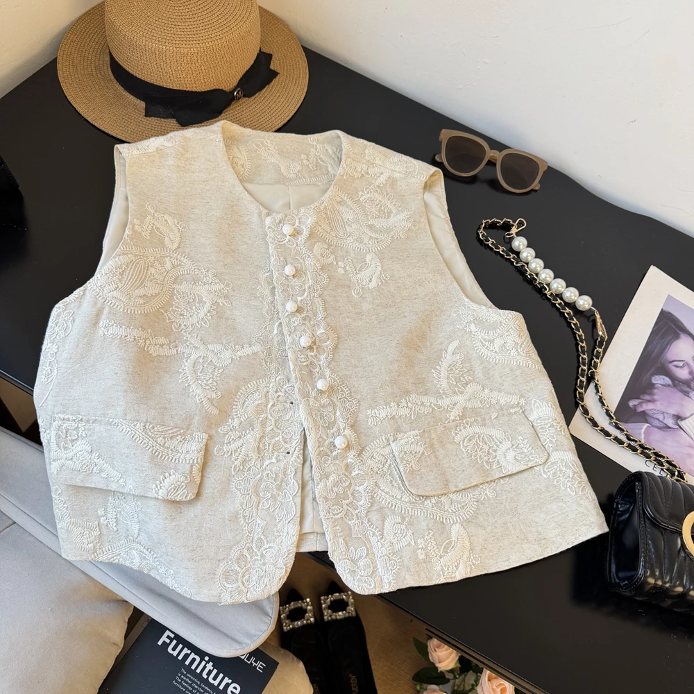 【小沫家】小香风设计感绣花马甲外套女2025春秋季新款气质甜美上衣