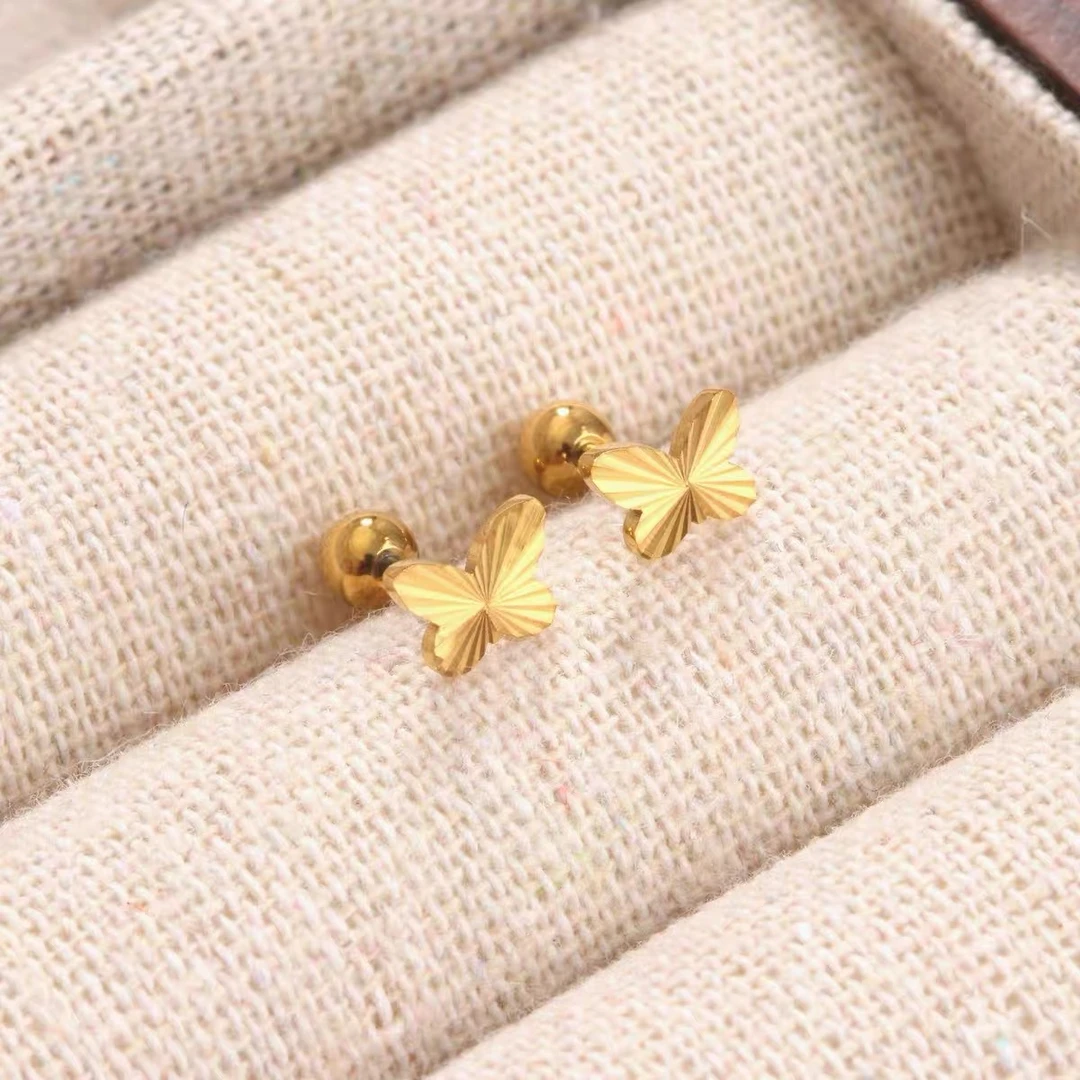 钛钢耳饰 E-3-镭射小蝴蝶耳钉轻奢百搭小众简约设计感款耳钉