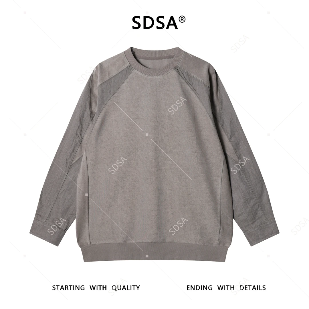 SDSA男士秋冬新款痞帅男装韩版复古拼接圆领卫衣百搭宽松套头上衣