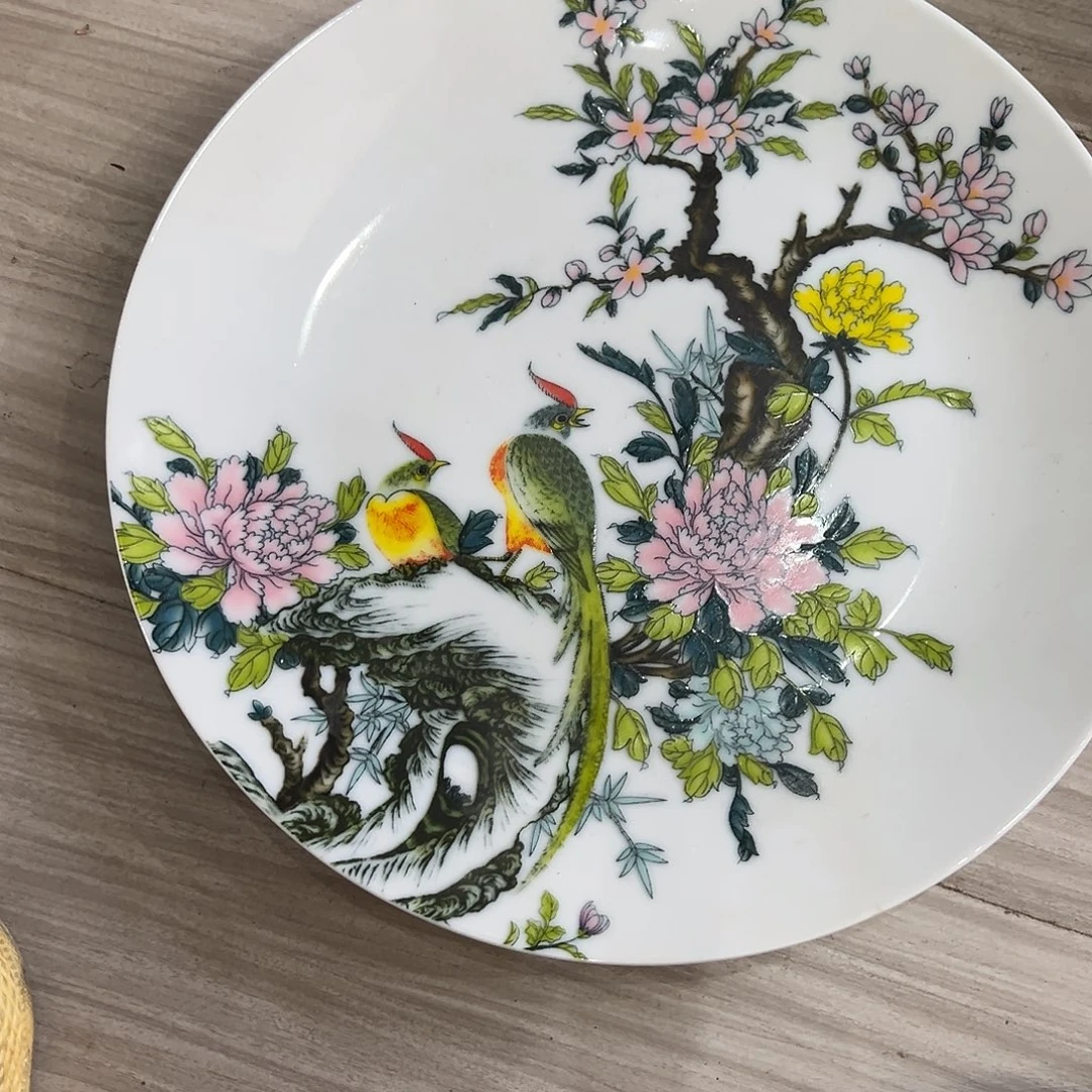 摆件陶26cm白底花鸟牡丹赏盘