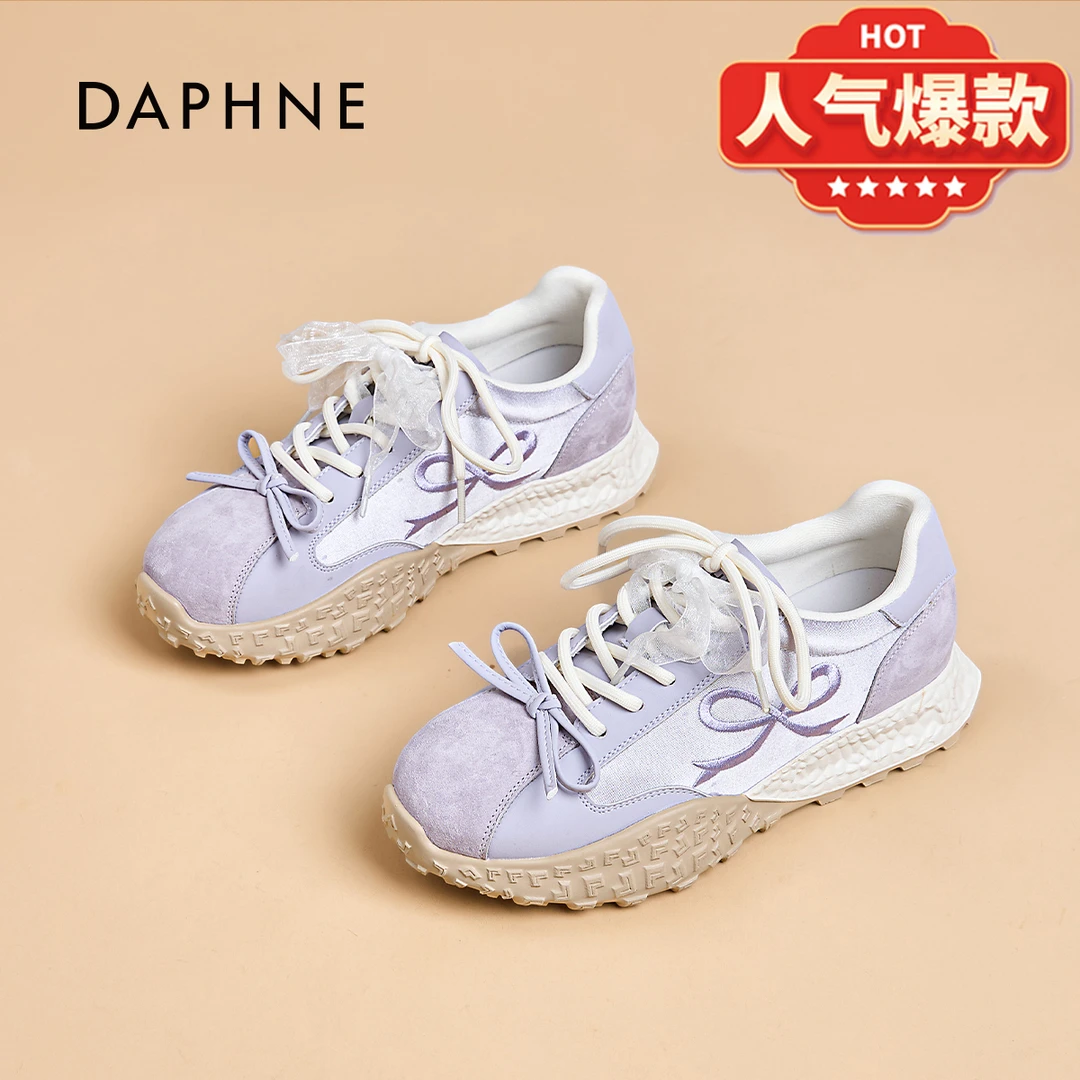 达芙妮时尚休闲鞋子女款秋季新款百搭蝴蝶结运动鞋轻便百搭德训鞋