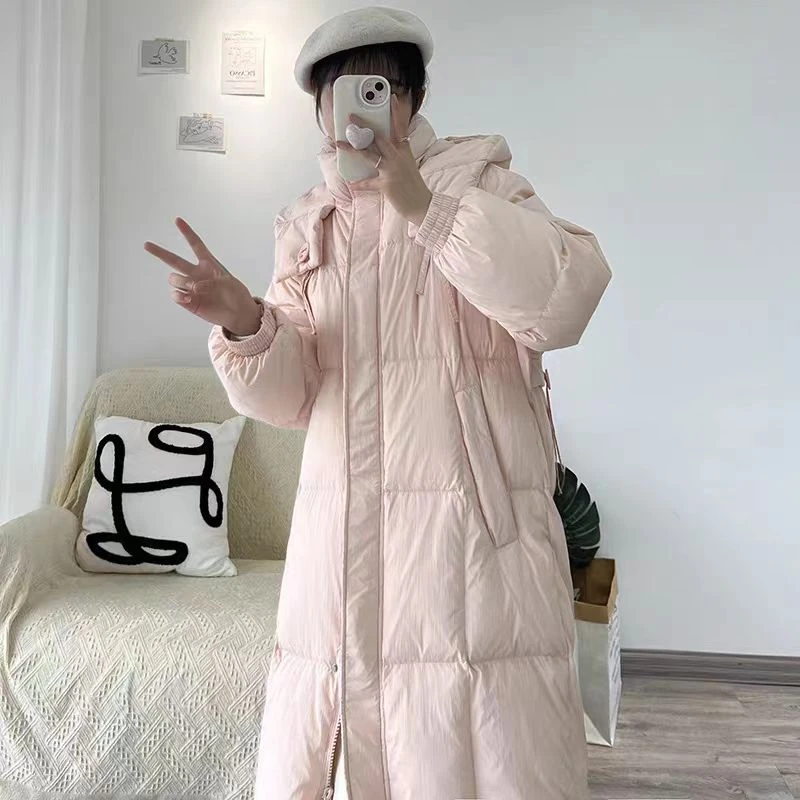 羽绒服女2023冬季新款中长款过膝韩版宽松加厚连帽白鸭绒外套2388