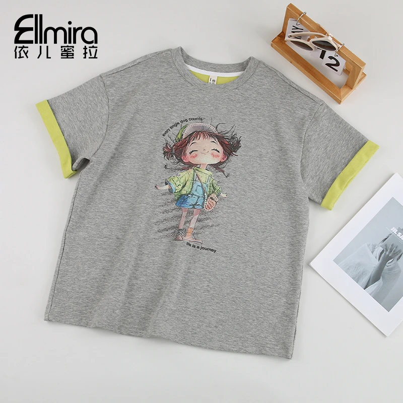 9148女童t恤短袖圆领薄款夏季上衣休闲宽松2025新款大童洋气潮款