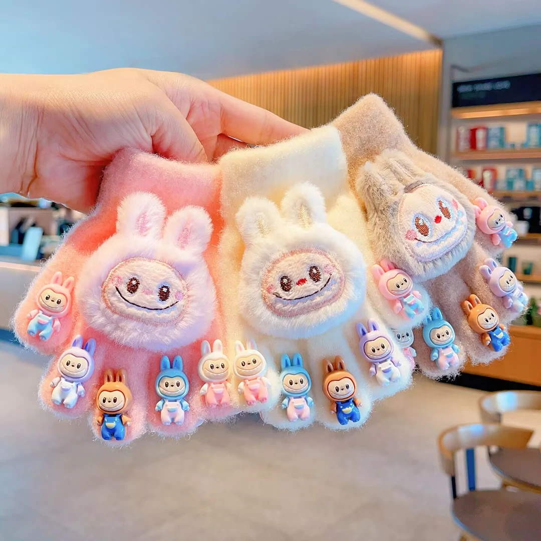 秋冬新款宝宝加绒手套女童五指卡通款宝宝学生保暖防寒分指男孩