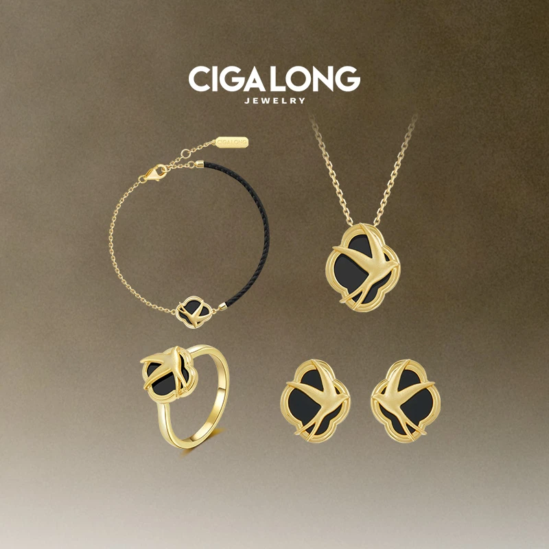 海棠飞燕黑玛瑙项链/手链/耳钉/戒指「飞燕」系列