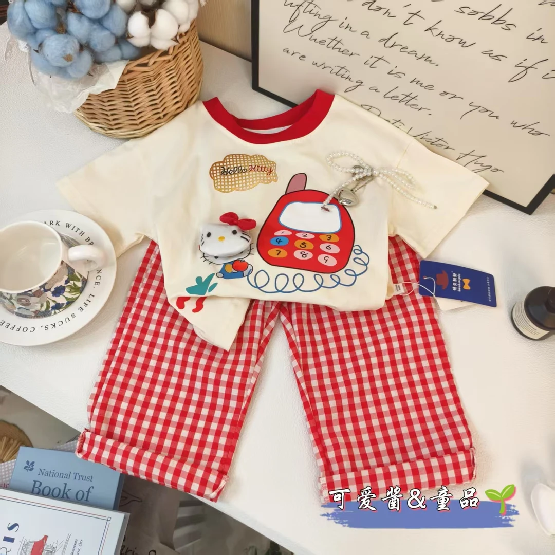 女童短袖套装2025夏装新款女童短袖t恤儿童洋气可爱圆领上衣裤子