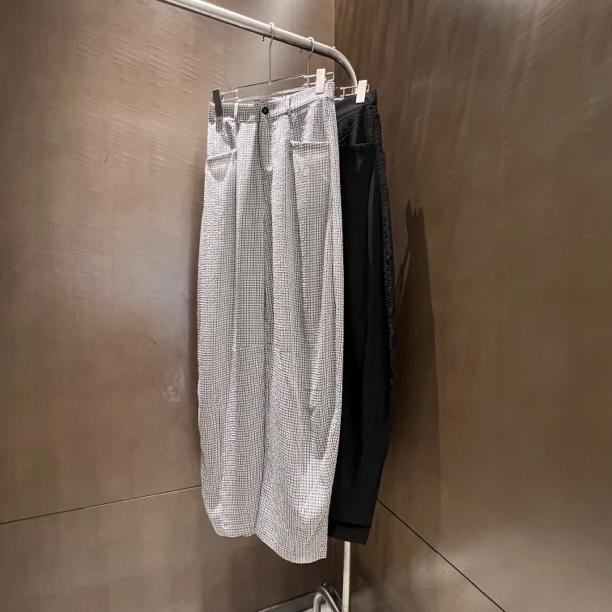 lulu-设计师款泡泡格镰刀裤休闲阔腿裤女