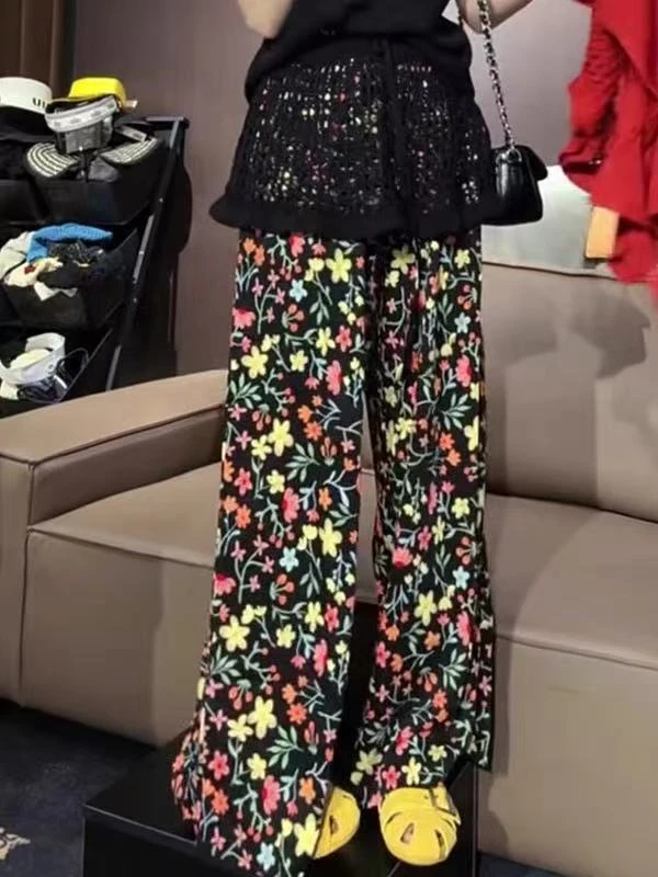 （大美）夏季新款大码老钱风时髦阔腿小花裤