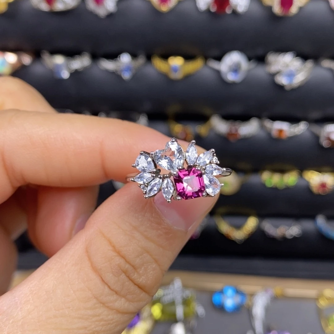 戒指石榴石银S925镶嵌