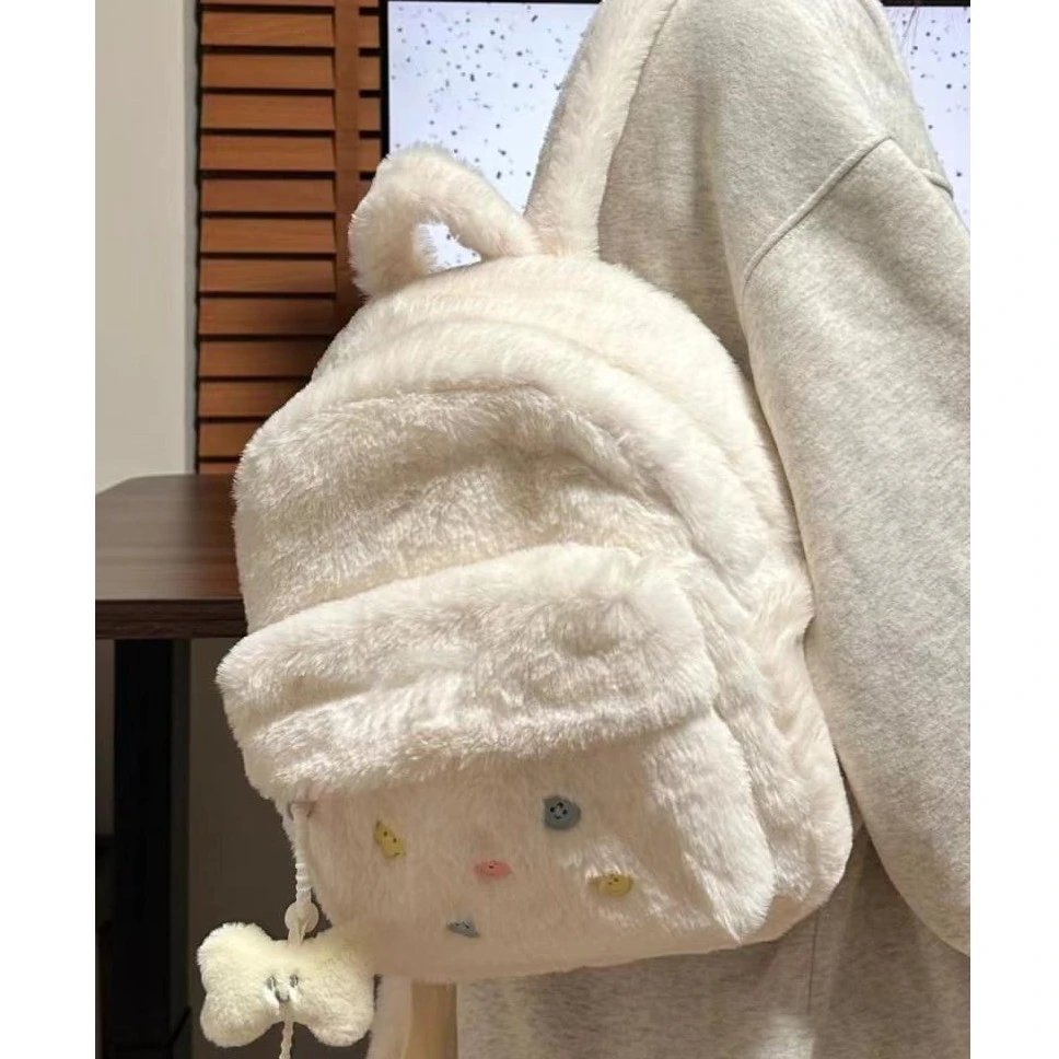 秋冬少女甜心毛绒小背包暖呼呼双肩包2025新款毛茸茸枕头包手提包