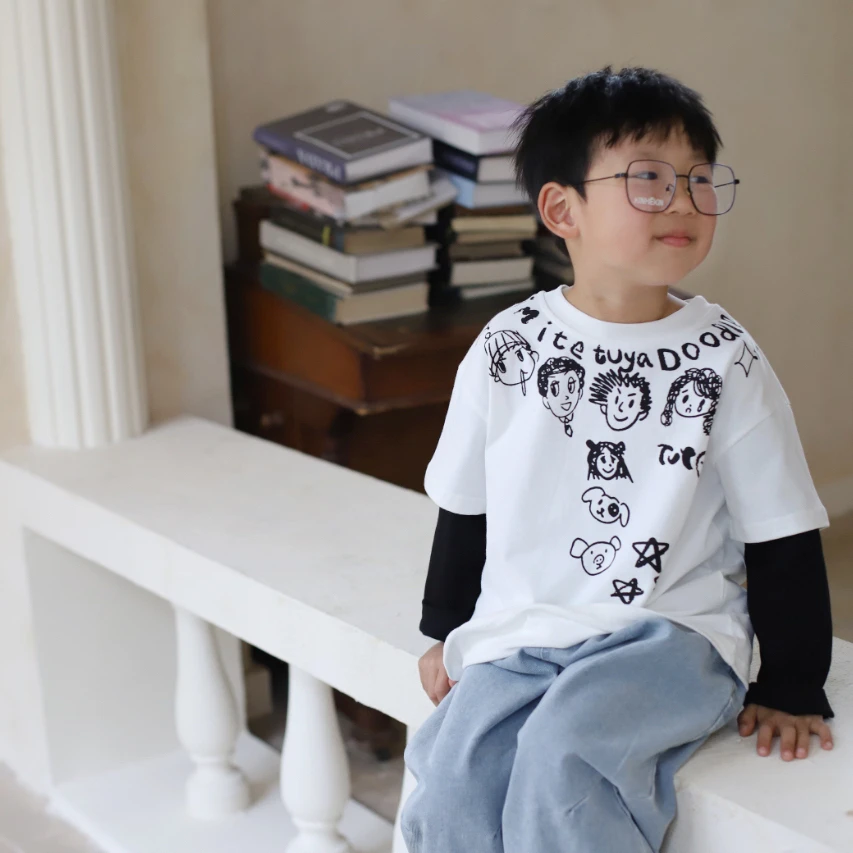 90-130儿童韩版假两件长袖春款T恤