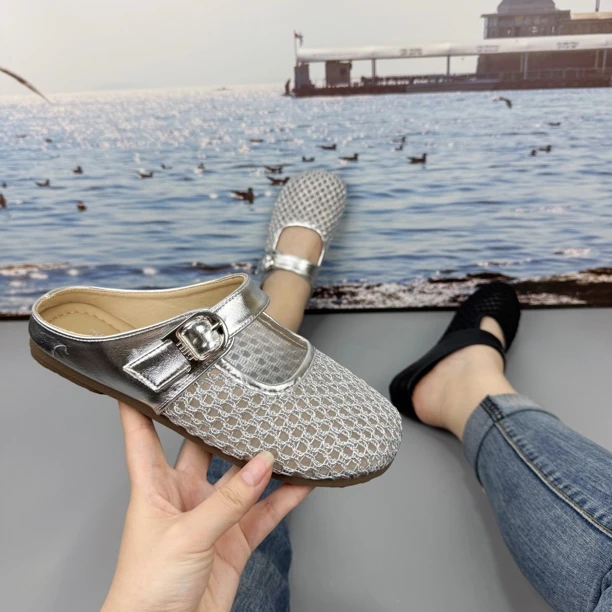 夏季新款圆头舒适百搭网面镂空透气平底包头拖912