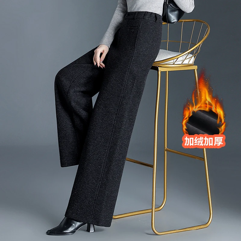 加绒加厚毛呢直筒阔腿裤高品质垂感高级感女裤子冬季爆款时尚长裤