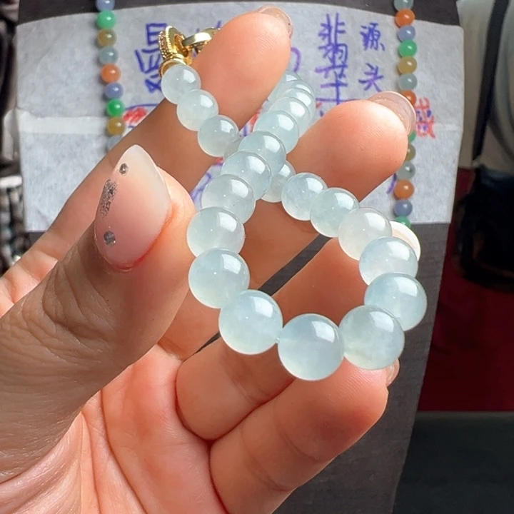 定制翡翠未镶嵌7.6mm高冰收藏手链