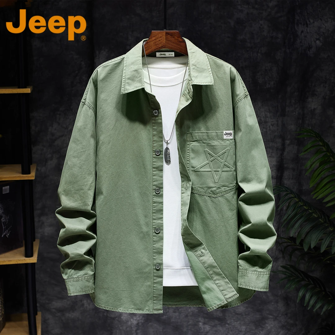 JEEP吉普纯棉美式开衫衬衣男款秋季2025新款宽松潮流休闲长袖衬衫