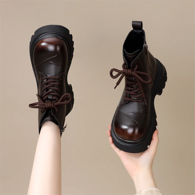 英伦风厚底短靴女2025秋冬季新款百搭舒适软底单靴时尚显瘦马丁靴