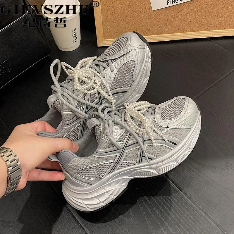 纪诗哲老爹鞋女款2025夏季新款网面时尚百搭厚底休闲透气运动鞋