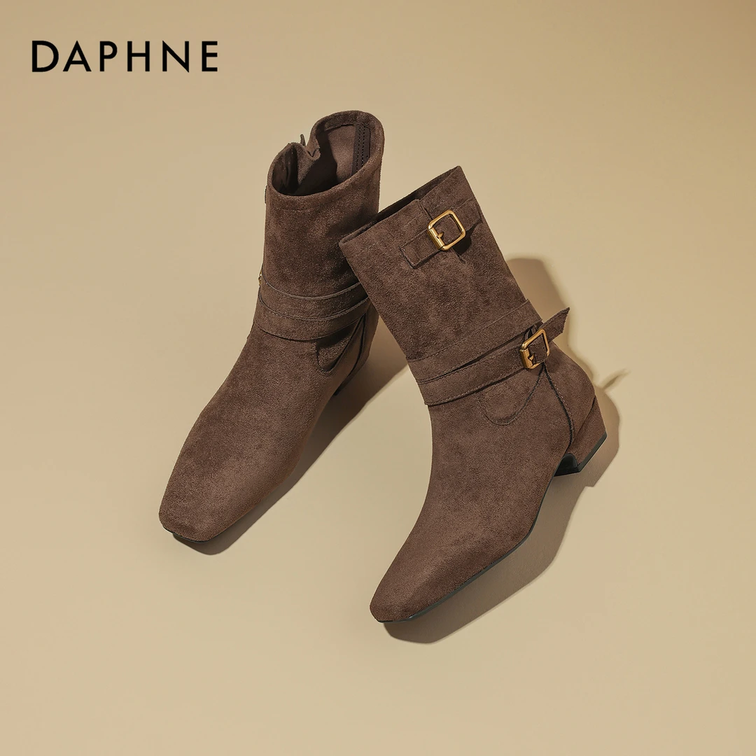 达芙妮复古西部牛仔靴女款2025秋季新款方头粗跟马丁靴美拉德短靴