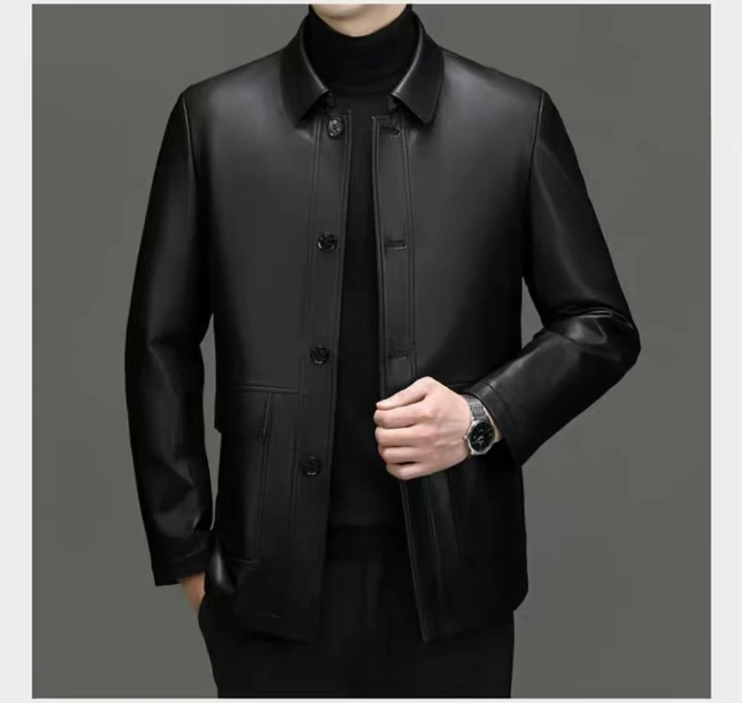 【海宁皇冠G-1】男士8118真皮皮衣 中长款秋冬商务休闲时尚外套