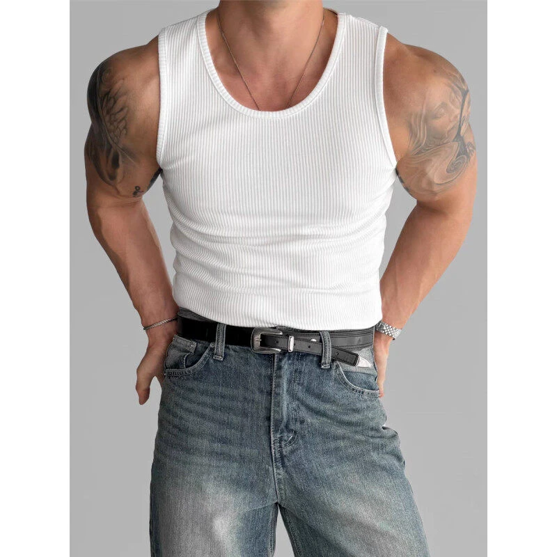 紧身螺纹弹力背心男夏季薄款美式硬汉健身显肌肉训练服无袖t恤衫