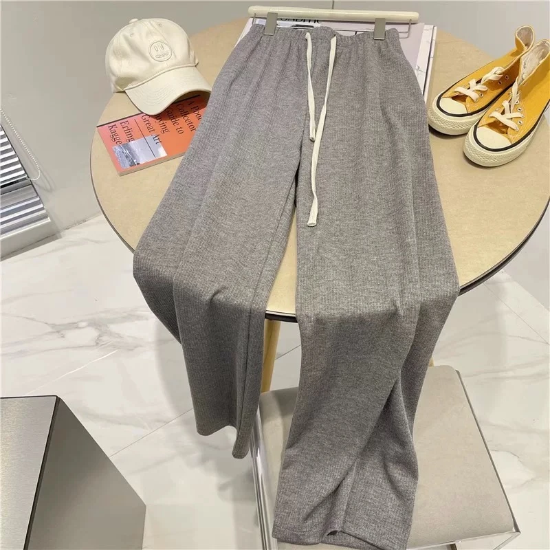 2024宽松休闲裤女士春秋长裤显瘦韩版网红气质时尚针织短款瘦版