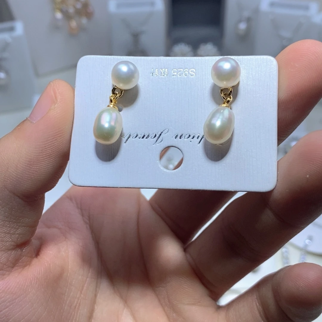 耳饰银S925镶嵌淡水珍珠