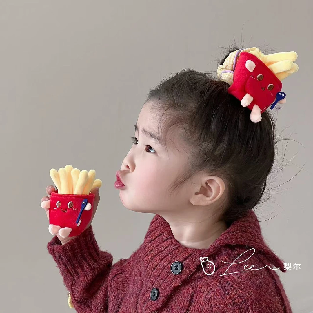 L-3038【梨尔】可爱卡通立体薯条发绳新款萌趣扎丸子头头绳大肠发圈