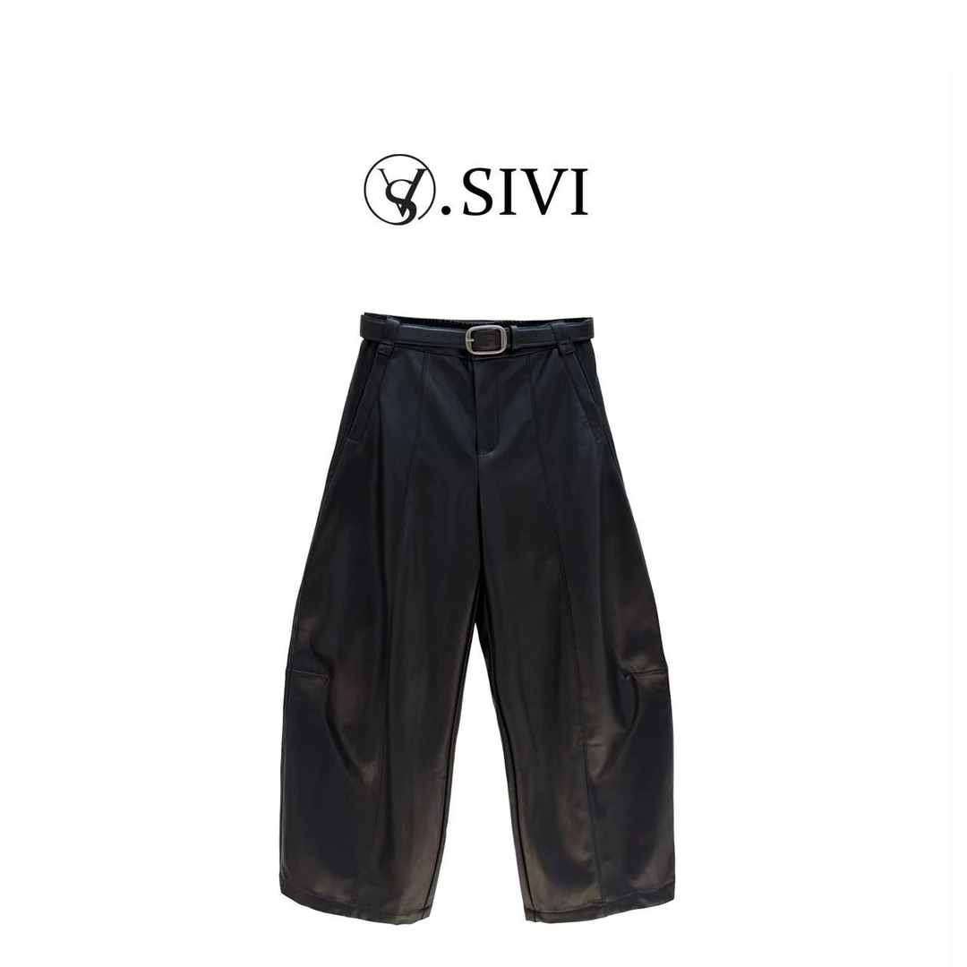 熙薇【兜兜转转】2025早秋新款时尚休闲百搭八分休闲皮裤H5144