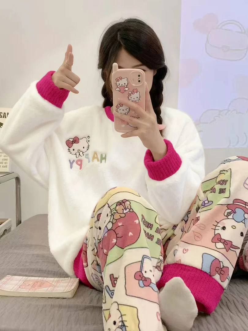 女童加绒睡衣冬装新款女孩加厚法兰绒家居服儿童珊瑚绒中大童套装