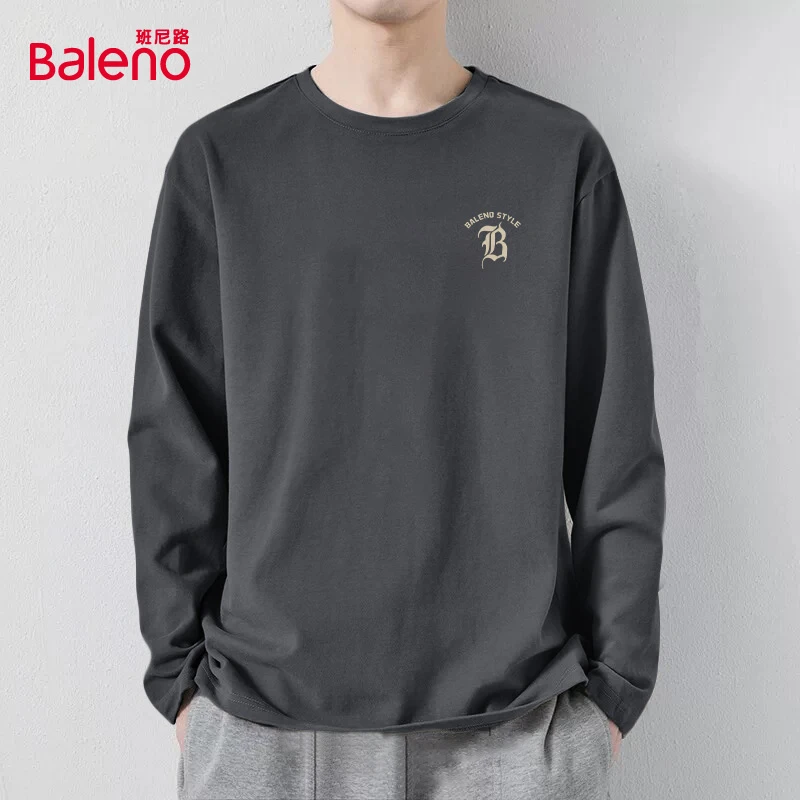 班尼路纯棉t恤男长袖秋冬宽松休闲潮流高级感上衣青少年内搭打底
