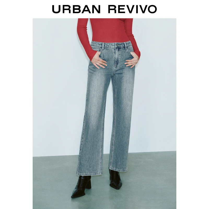 UR2025春季新品女装欧若风休闲百搭洗水直筒牛仔长裤UWG850061