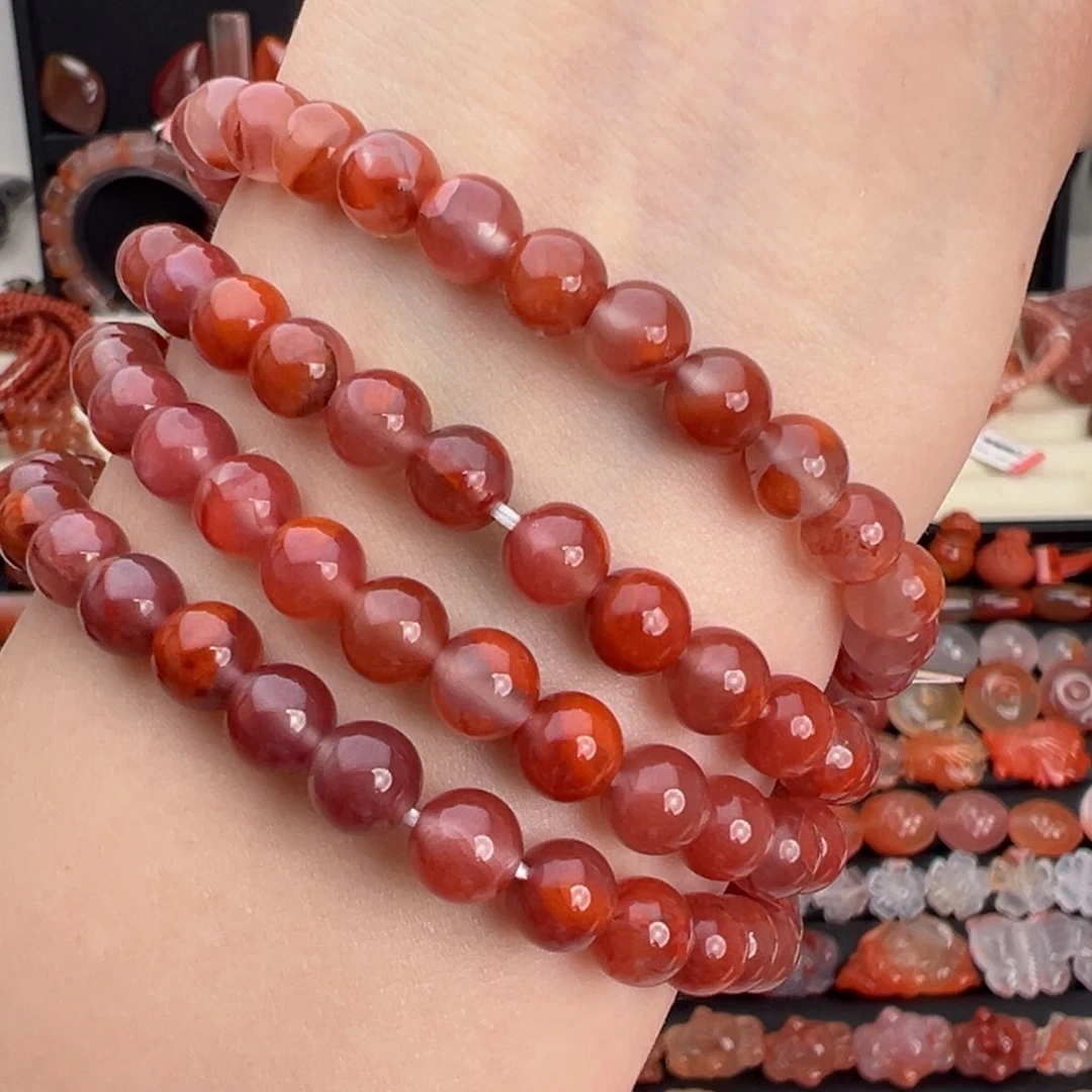 南红玛瑙未镶嵌颈饰火焰多圈卡6+