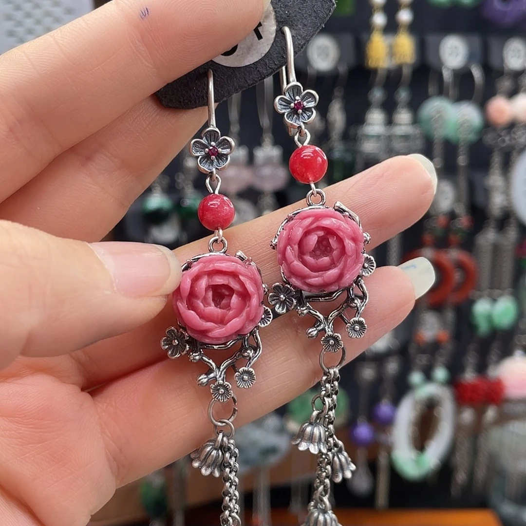 蔷薇辉石银S925镶嵌耳钉@**姐097ghjggg