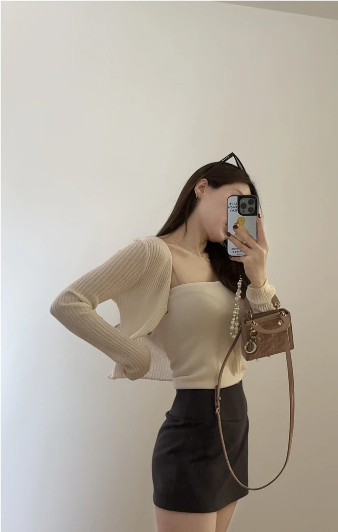 Mei Jin 云朵糯米糍韩系简约纯色羊毛针织开衫